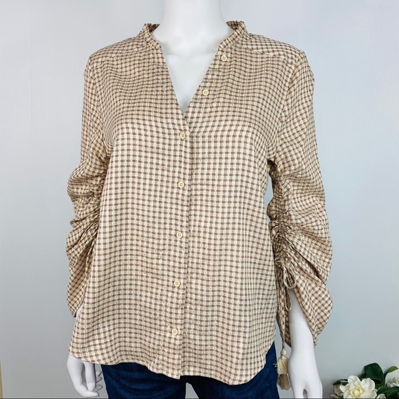 Paige Sz M Torin Plaid Button Front Blouse - Picture 5 of 13